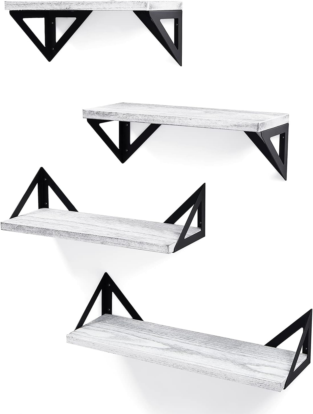 White Floating Shelves Wall Mounted Set of 4, Small Bookshelf for Bedroom, Office Wall Storage, Rustic Wood Shelves for Bathroom, Living Room, Kitchen Decor, Room Organization