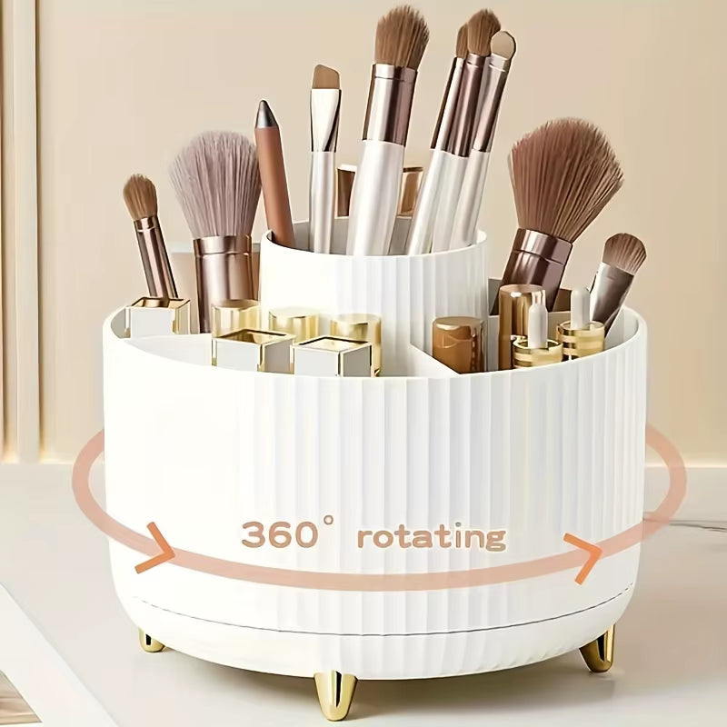 360-Degree Rotating Cosmetic Storage Box -Cosmetic Storage Box with 5 Compartments - Multi-Functional Storage Box for Brushes