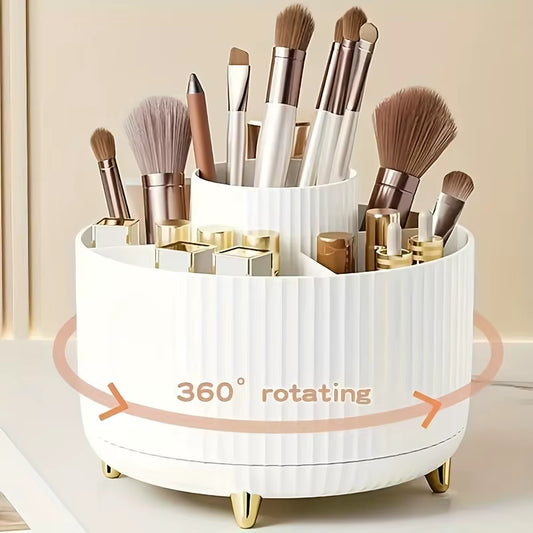 360-Degree Rotating Cosmetic Storage Box -Cosmetic Storage Box with 5 Compartments - Multi-Functional Storage Box for Brushes