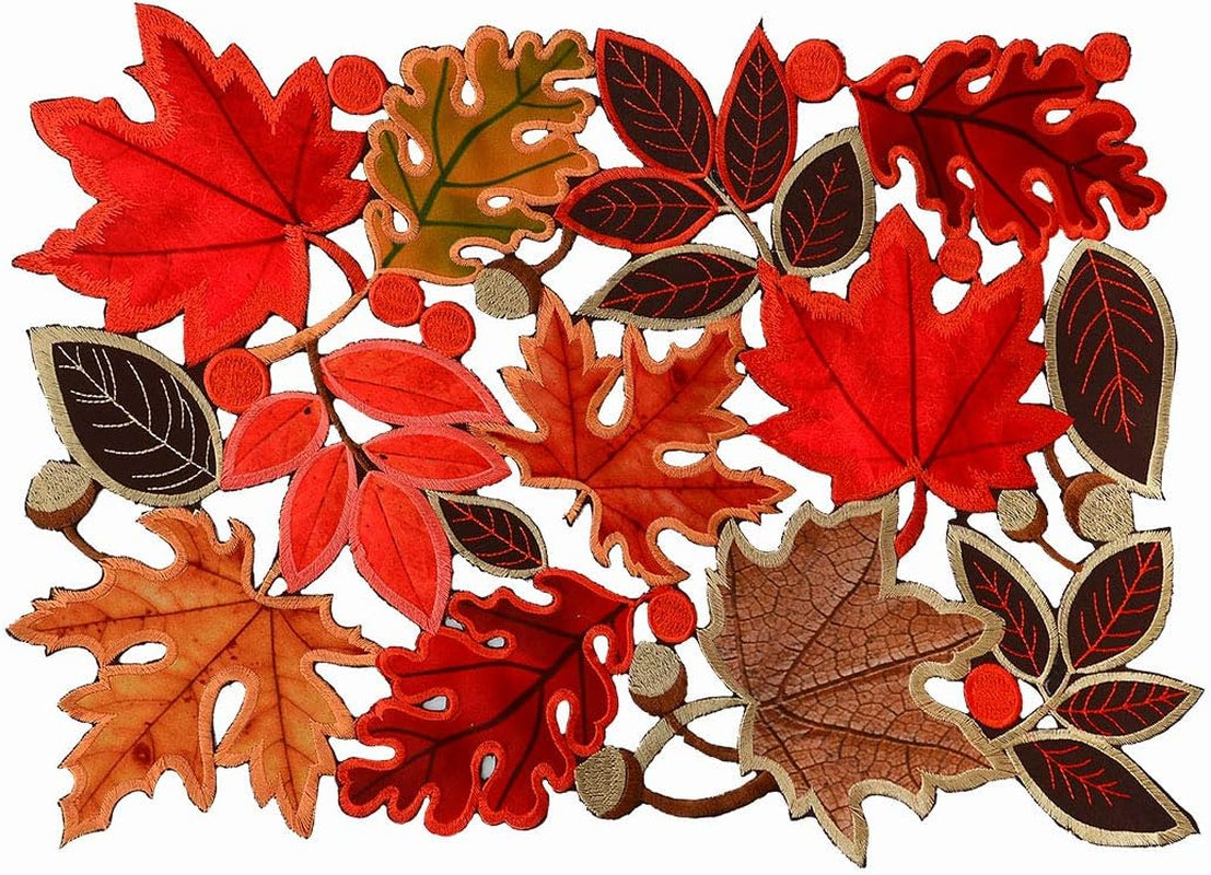 Embroidered Leaves Table Runner for Thanksgiving, Fall or Autumn Harvest Decorations (14 × 89 Inches)
