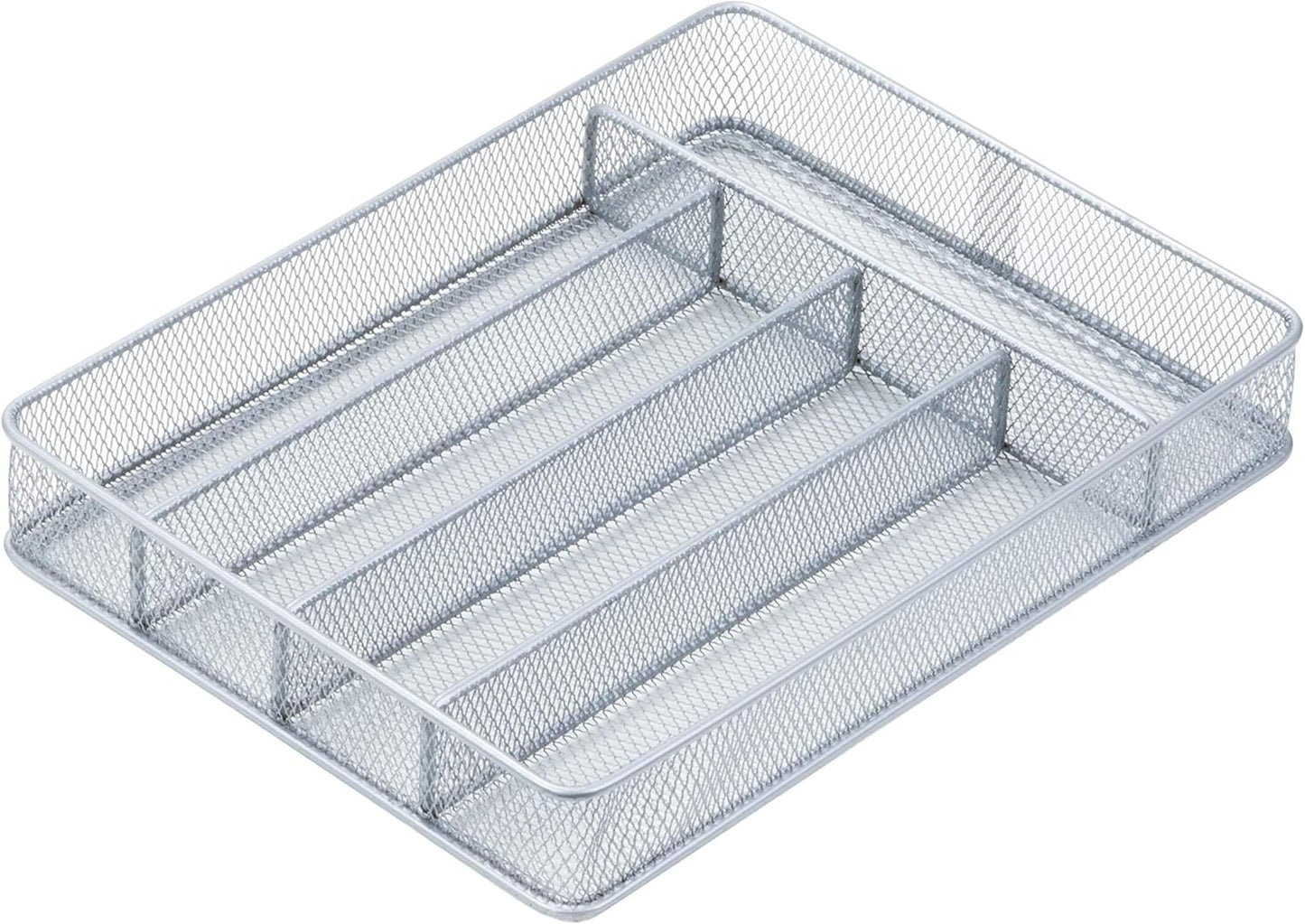 KCH-02163 Steel Mesh 7-Compartment Expandable Utility Drawer Organizer, Silver