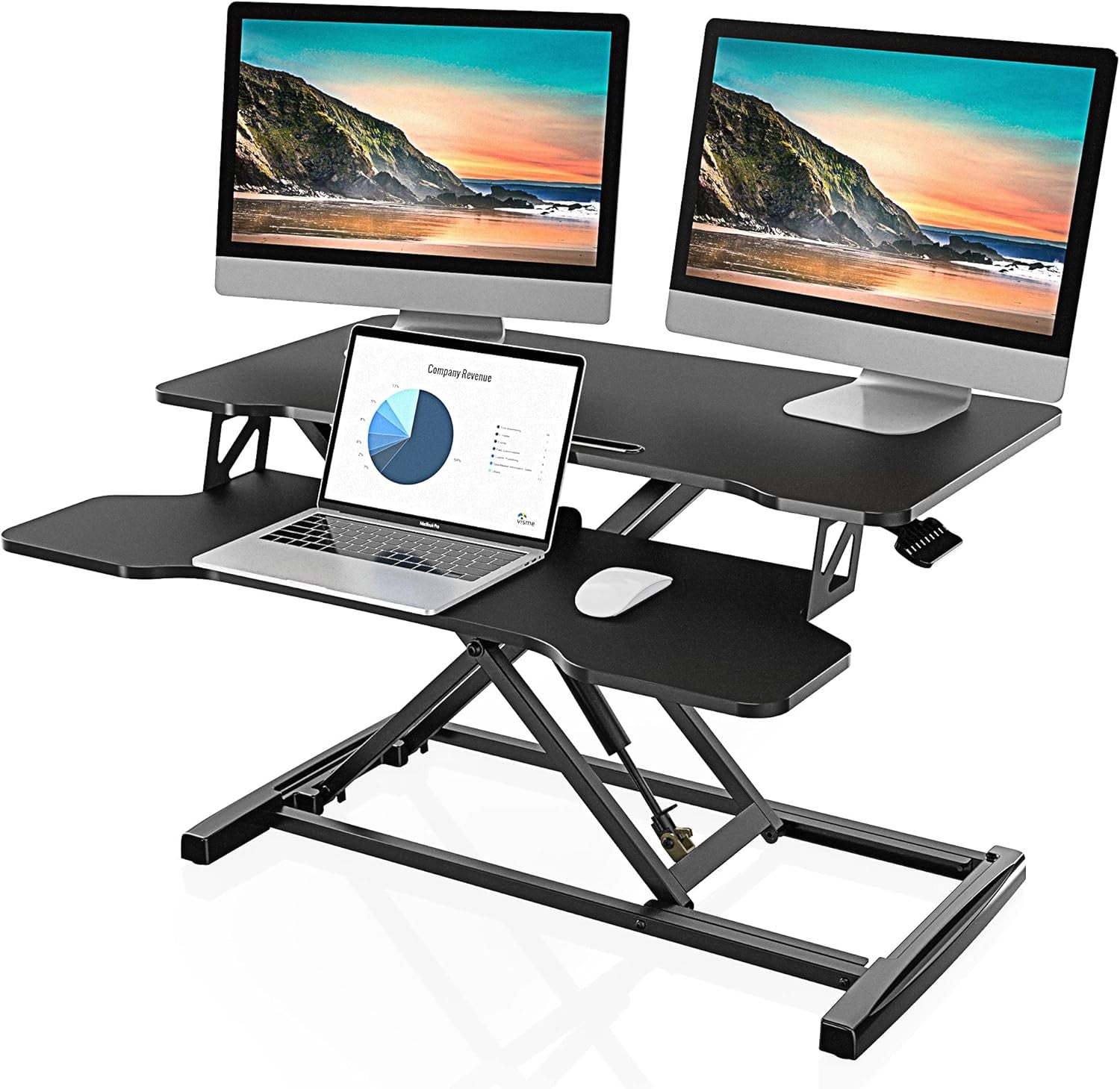 Height Adjustable Standing Desk 32” Wide Sit to Stand Converter Stand up Desk Tabletop Workstation for Laptops Dual Monitor Riser White SD308003WW