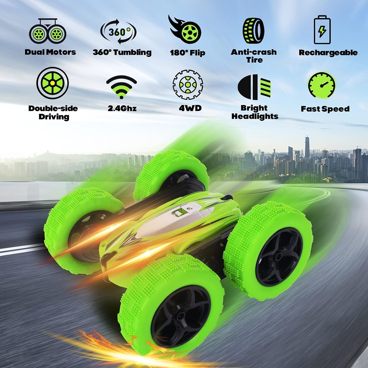 Remote Control Car with Double Sided 360 Degrees Tumbling and Rotating, 2.4GHZ RC Stunt with LED, RC Car Toys for 8 Year Old Boys Girls
