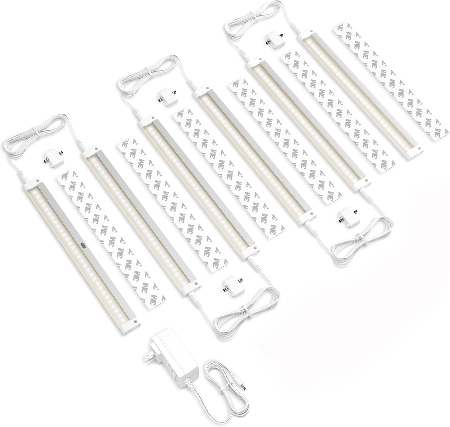 Hand Wave Activated under Cabinet LED Lighting Kit, Dimmable, 3-Pack 12 in - Touchless Dimming Control, White under Counter Lights for Kitchen, Garage, Office, Desk - Cool White (6000K)
