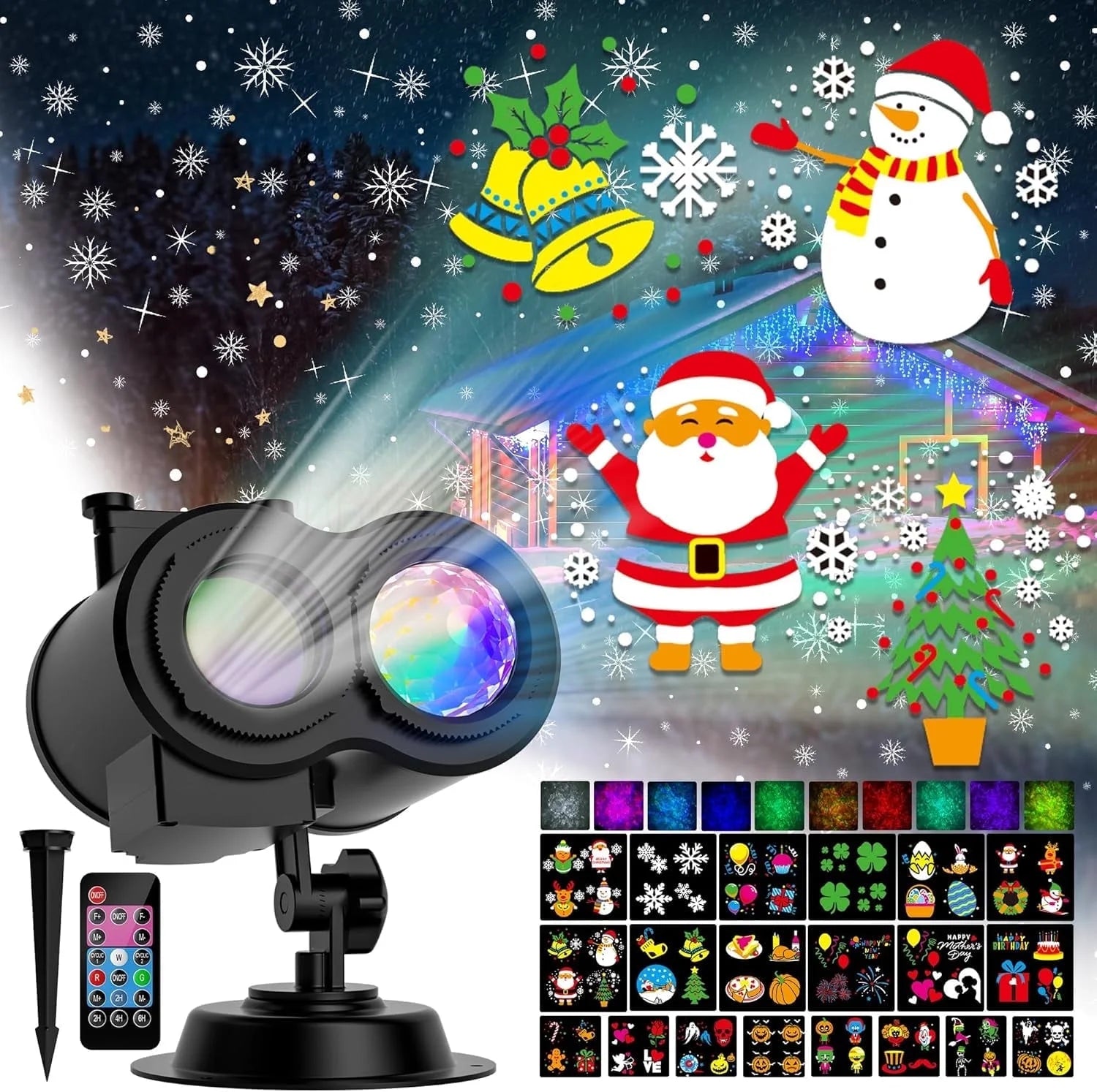 15W Brighter Halloween Decorations Projector Lights and Christmas Projector Outdoor 2025 Upgrade, 10 HD Slides (3D Ocean Wave & Patterns), 30 Holiday Projector Home Party Light Show