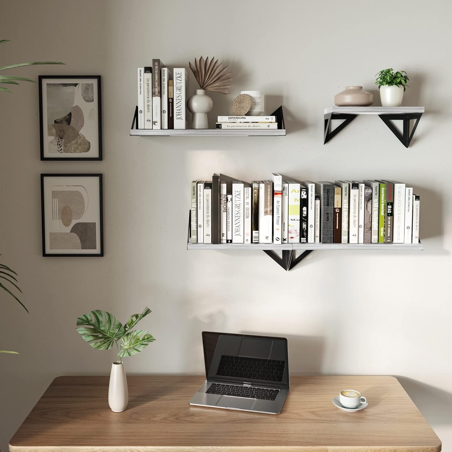 White Floating Shelves Wall Mounted Set of 4, Small Bookshelf for Bedroom, Office Wall Storage, Rustic Wood Shelves for Bathroom, Living Room, Kitchen Decor, Room Organization