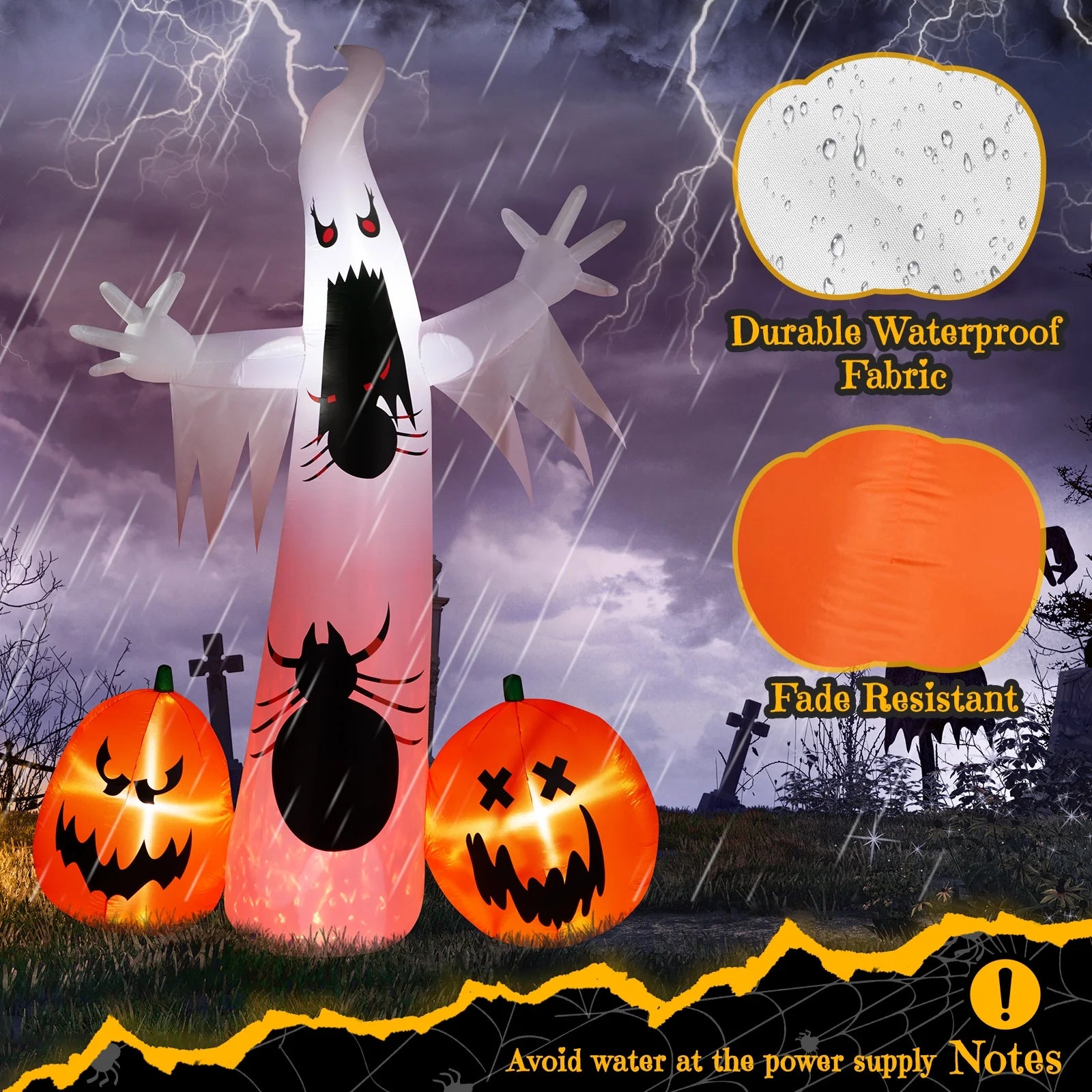 12 ' Halloween Ghost & Pumpkin Outdoor Halloween Inflatables for Patio Garden Decor,1 Pcs
