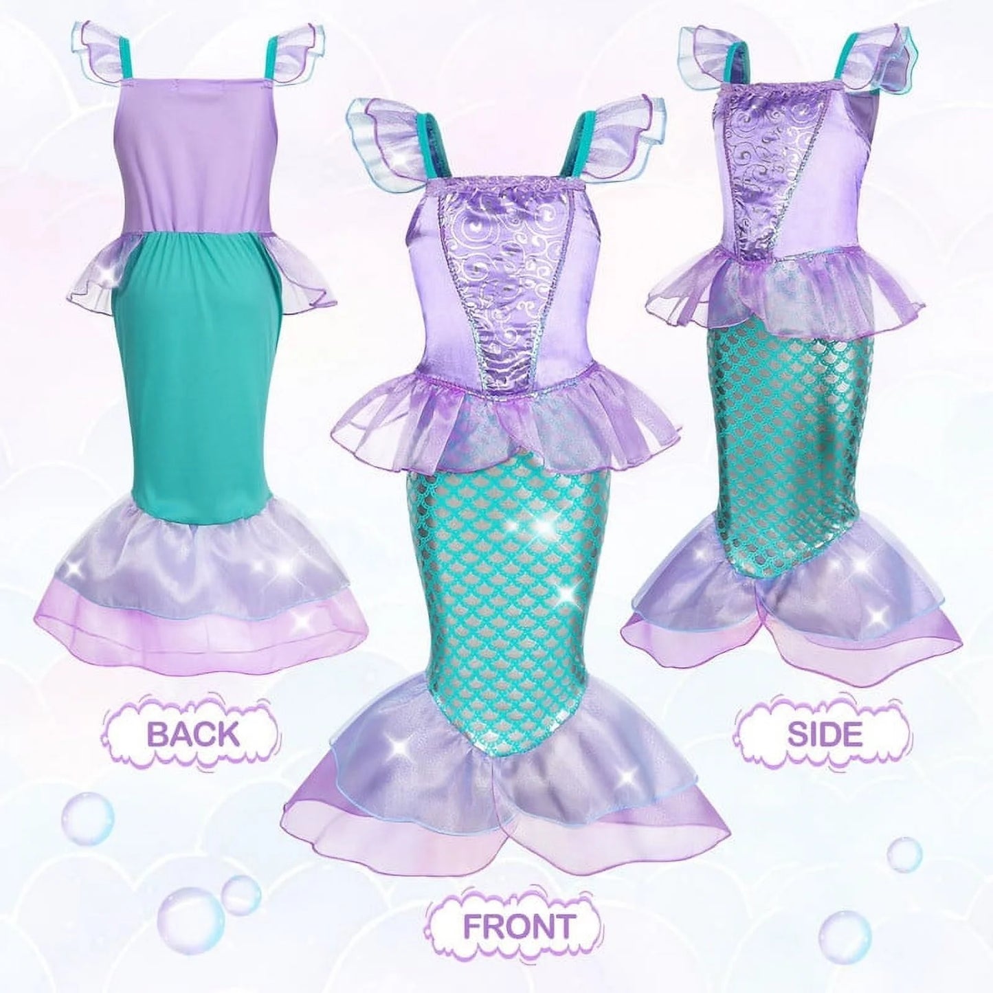 Mermaid Dresses for Girl Princess Dress up Clothes Mermaid Costume up Kids Birthday Party Cosplay Role Play Clothes Tween 110 Cm 3-4 Years