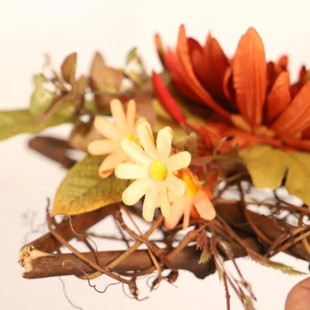 Artificial Autumn Fall Wreath, Harvest Thanksgiving Door Wreath for Front Door with Berry, Maple and Sunflower