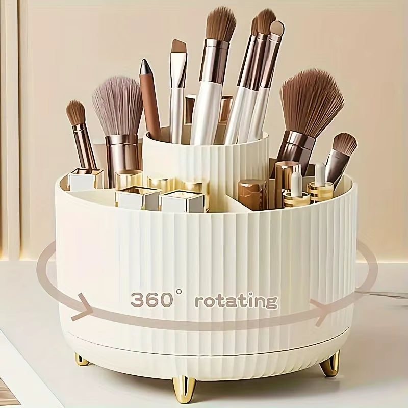 360-Degree Rotating Cosmetic Storage Box -Cosmetic Storage Box with 5 Compartments - Multi-Functional Storage Box for Brushes