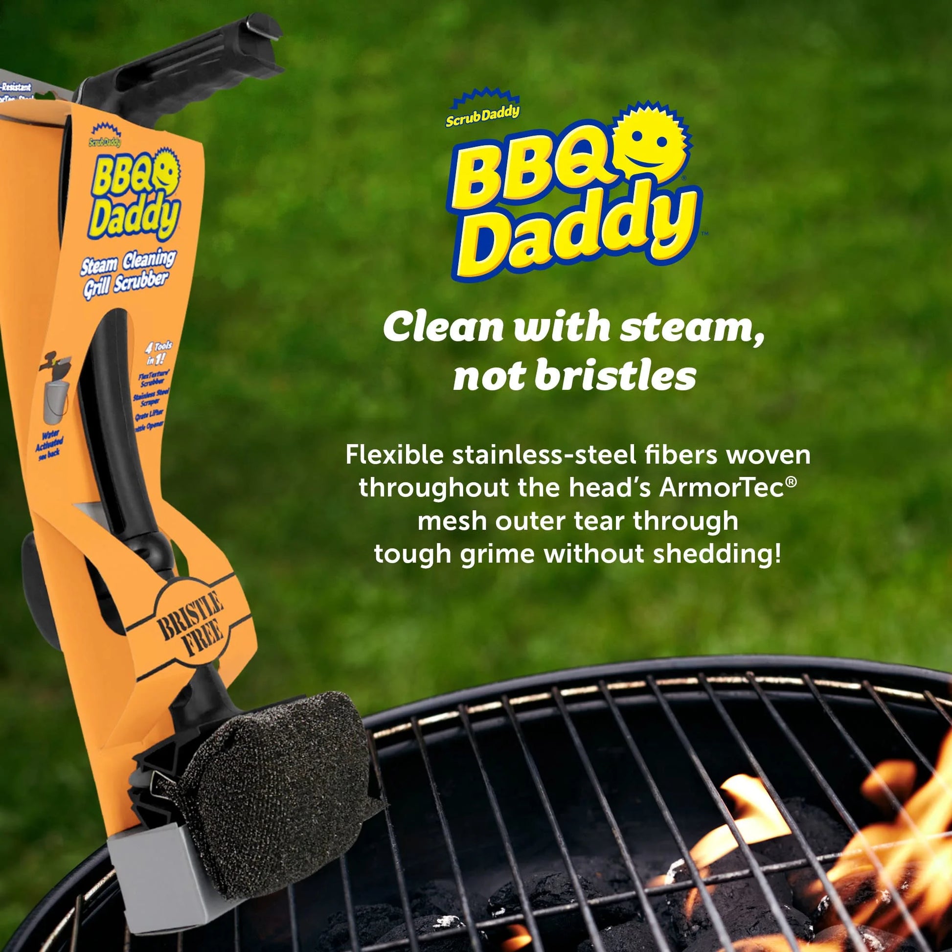Grill Brush with Armortec Steel Mesh and Scouring Head