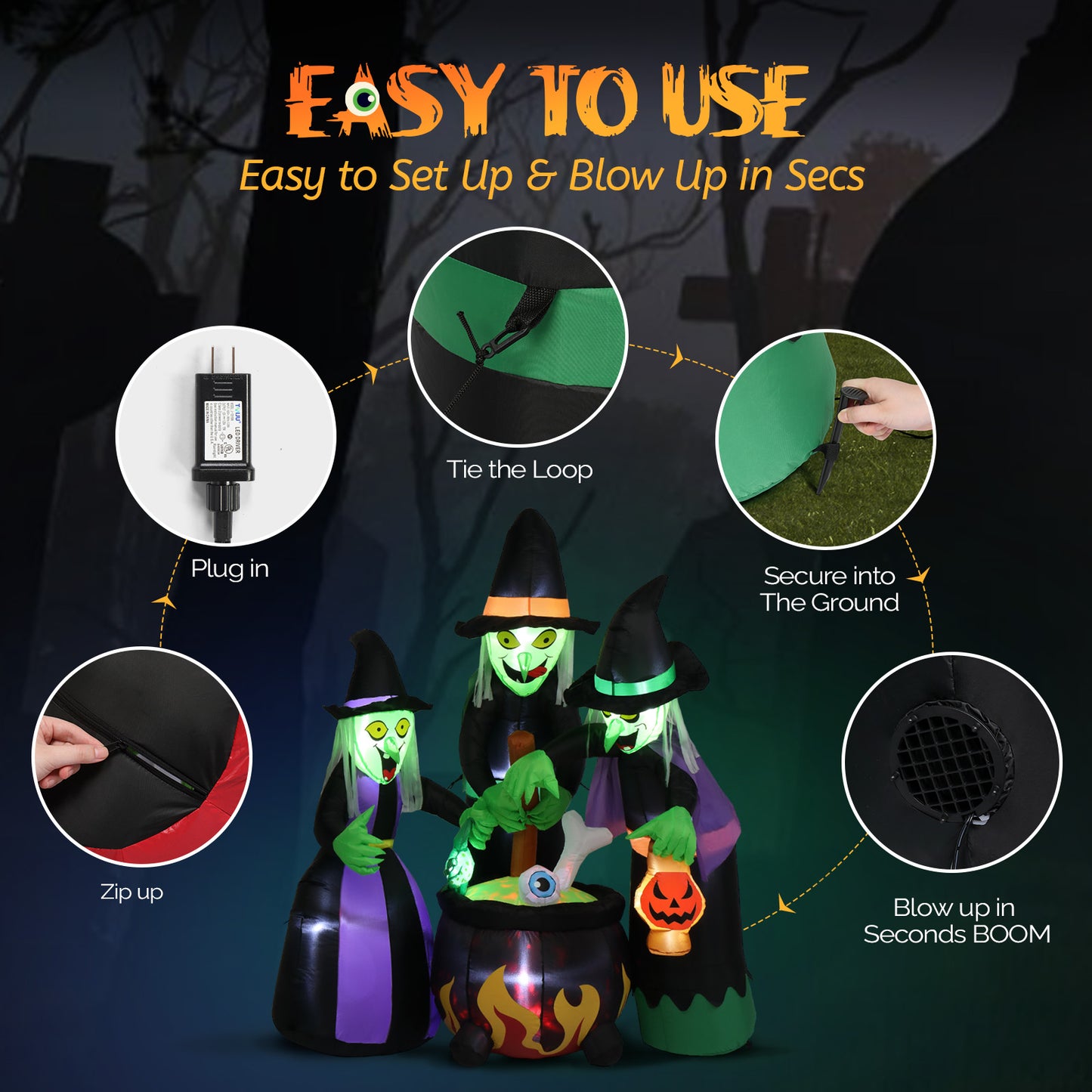 6' Halloween Inflatables Outdoor Halloween Witches Decoration Blow up Witches