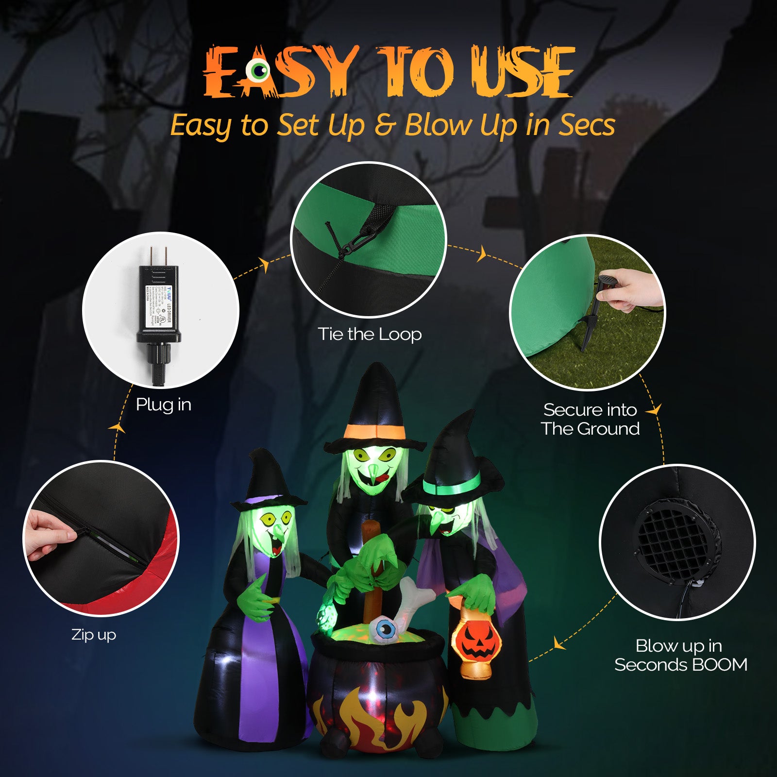 6' Halloween Inflatables Outdoor Halloween Witches Decoration Blow up Witches
