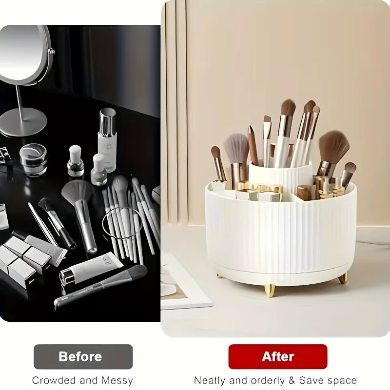 360-Degree Rotating Cosmetic Storage Box -Cosmetic Storage Box with 5 Compartments - Multi-Functional Storage Box for Brushes