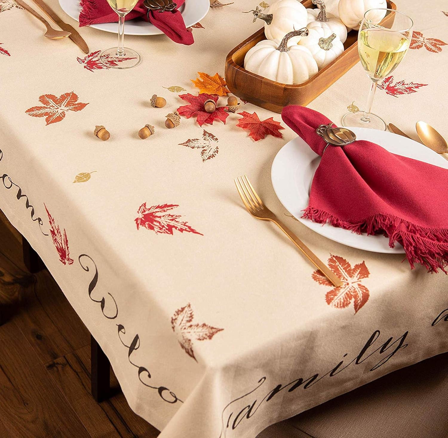 Rustic Autumn Leaves Kitchen Collection Thanksgiving & Fall Table Décor, Tablecloth, 60X104