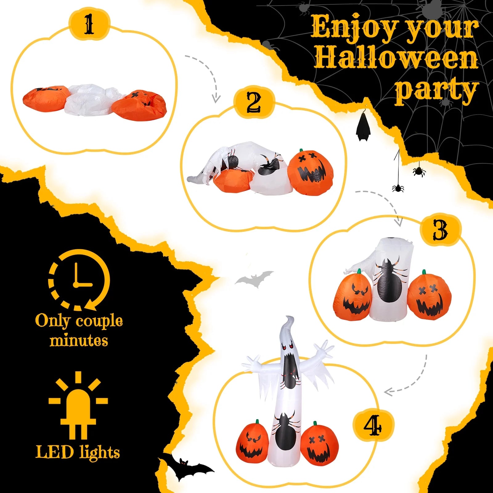 12 ' Halloween Ghost & Pumpkin Outdoor Halloween Inflatables for Patio Garden Decor,1 Pcs