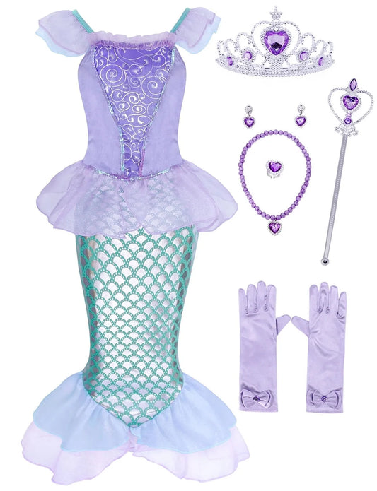 Mermaid Dresses for Girl Princess Dress up Clothes Mermaid Costume up Kids Birthday Party Cosplay Role Play Clothes Tween 110 Cm 3-4 Years