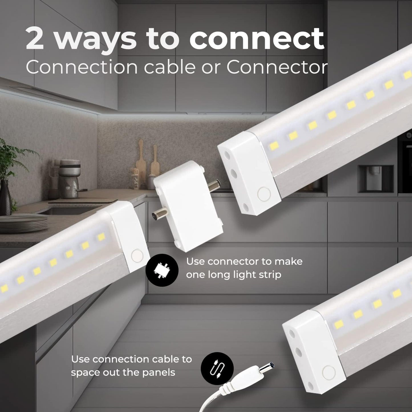 Hand Wave Activated under Cabinet LED Lighting Kit, Dimmable, 3-Pack 12 in - Touchless Dimming Control, White under Counter Lights for Kitchen, Garage, Office, Desk - Cool White (6000K)