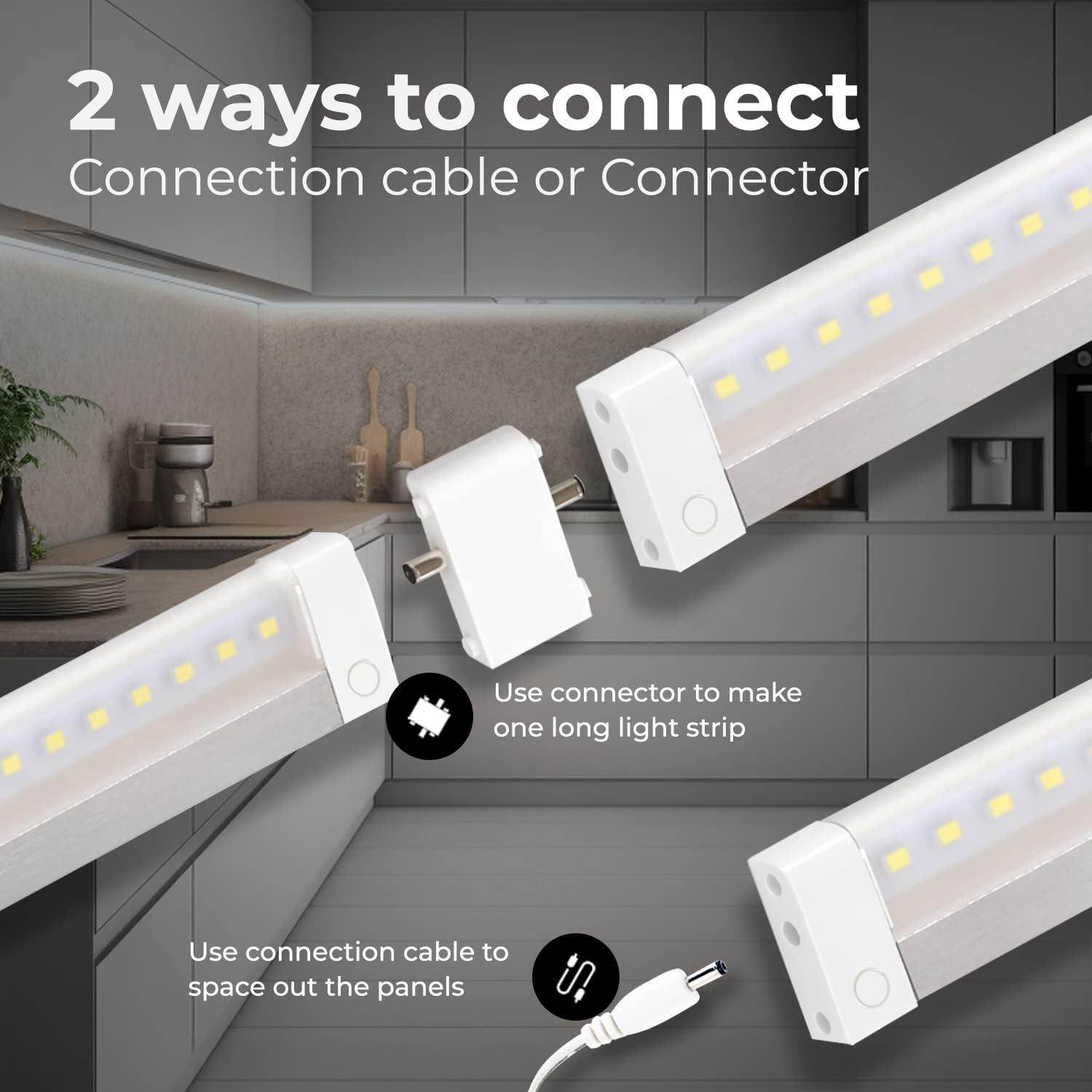 Hand Wave Activated under Cabinet LED Lighting Kit, Dimmable, 3-Pack 12 in - Touchless Dimming Control, White under Counter Lights for Kitchen, Garage, Office, Desk - Cool White (6000K)