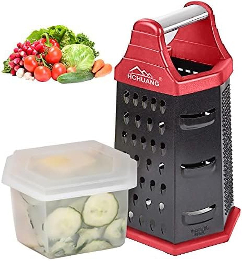 Professional Box Grater,Nonstick Coating Stainless Steel with 6 Sides - Vegetable Chopper, Kitchen Cutter, Shredder for Cheese & Vegetables (6-In-1)