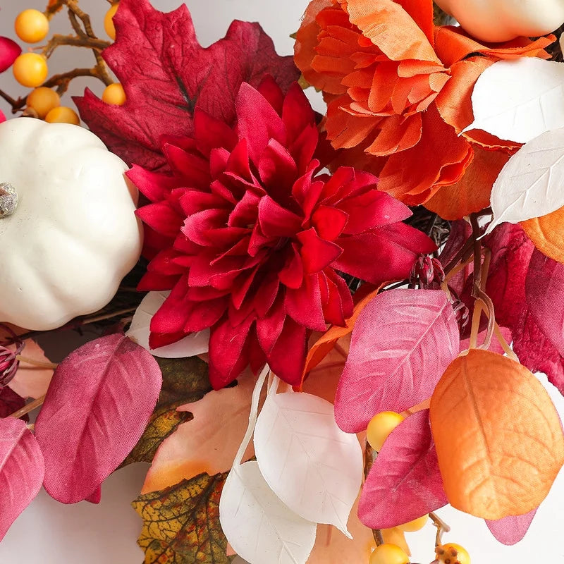 Fall Wreaths for Front Door, 18 Inch Thanksgiving Wreaths Artificial Pumpkin Maple Leaves Autumn Wreaths, Thanksgiving Harvest Festival Fall Decorations Indoor and Outdoor