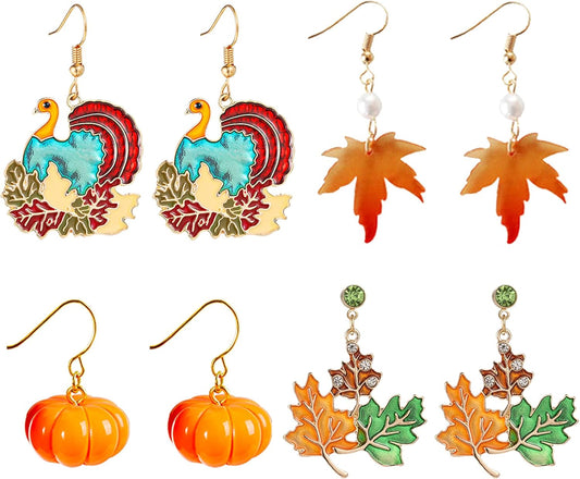 4 Pairs Fall Christmas Stud Earrings Set for Women