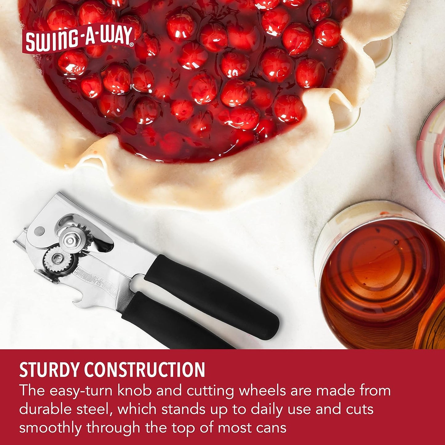 Portable Can Opener, Features an Ergonimic Handle for Optimal Comfort, and Built-In Bottle Opener for a 2-In-1 Tool, Durable Cutting Wheel, Black