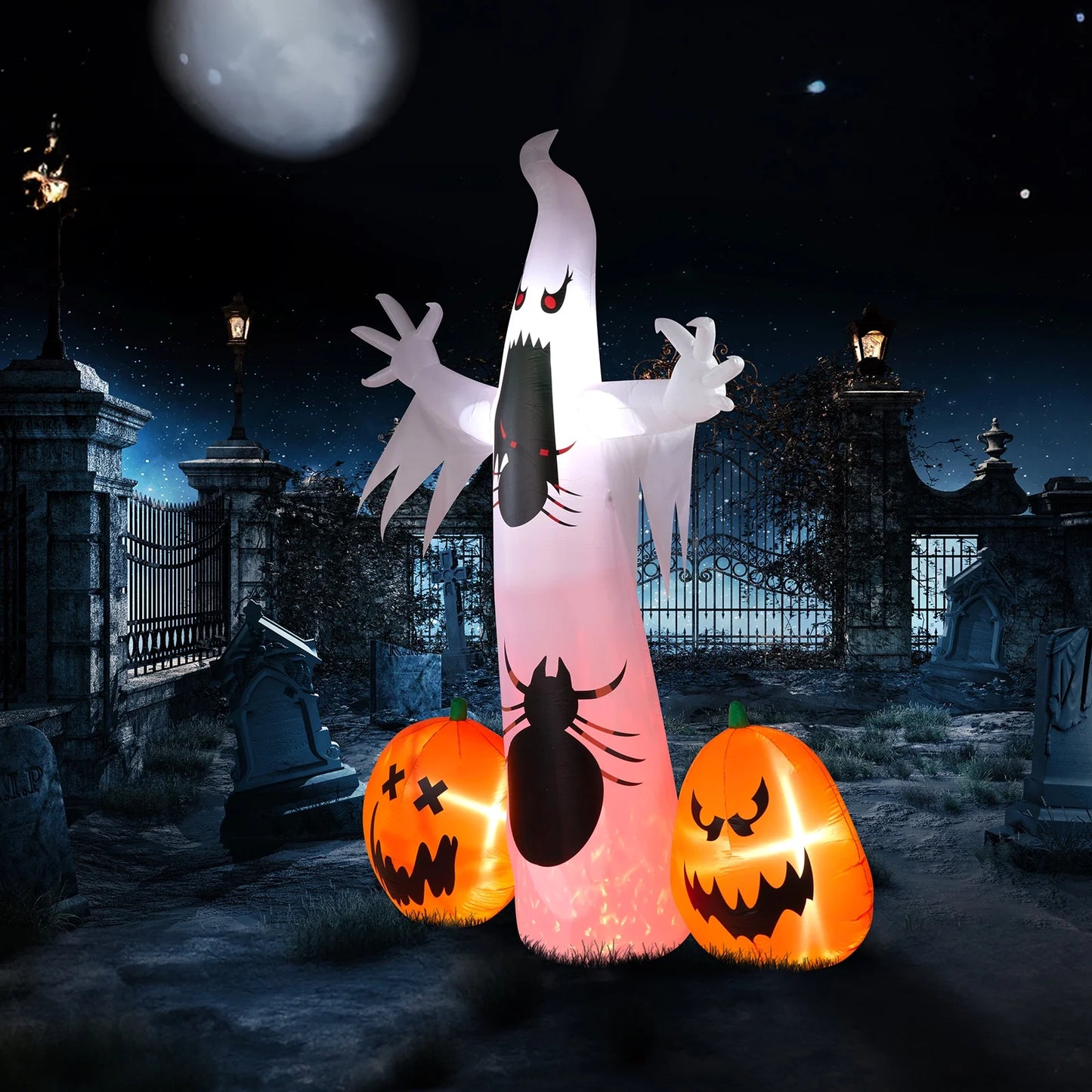 12 ' Halloween Ghost & Pumpkin Outdoor Halloween Inflatables for Patio Garden Decor,1 Pcs