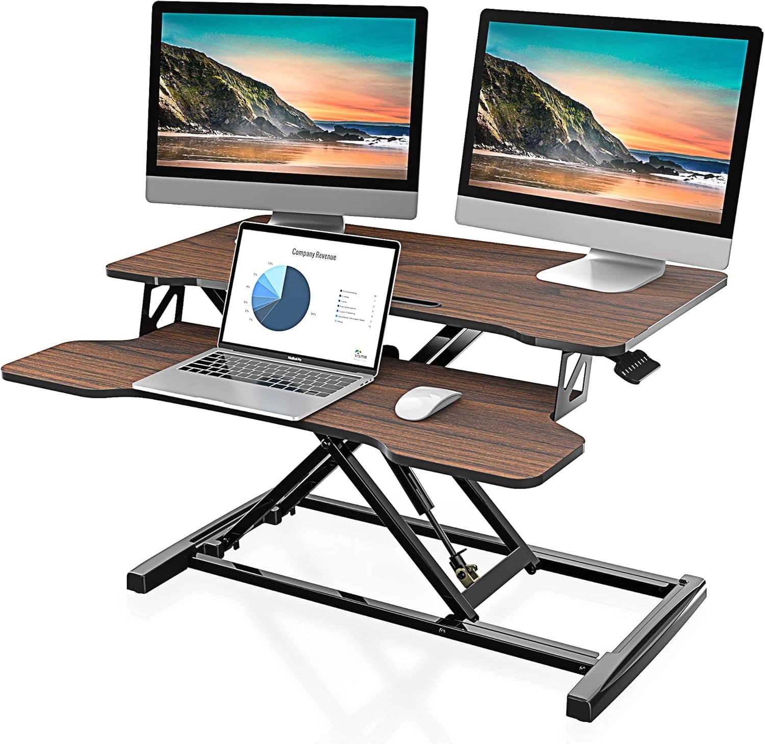 Height Adjustable Standing Desk 32” Wide Sit to Stand Converter Stand up Desk Tabletop Workstation for Laptops Dual Monitor Riser White SD308003WW