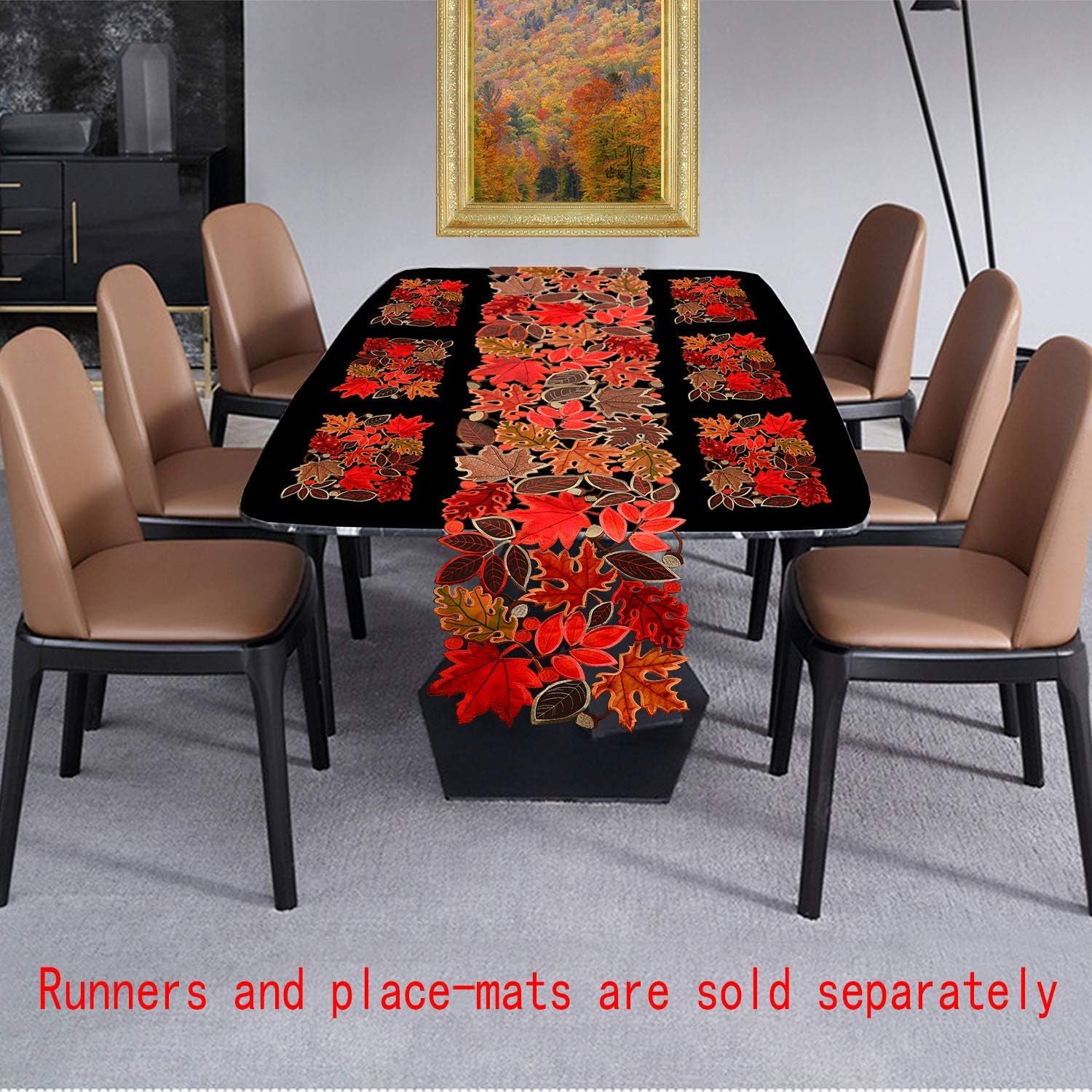 Embroidered Leaves Table Runner for Thanksgiving, Fall or Autumn Harvest Decorations (14 × 89 Inches)