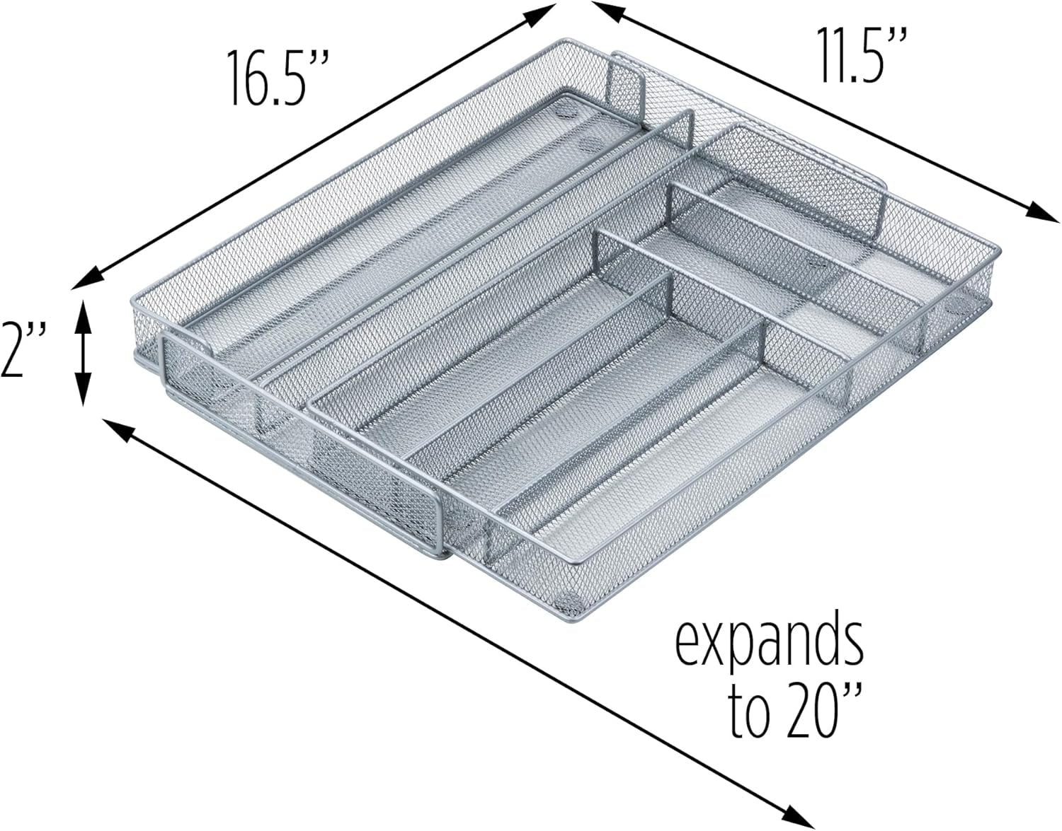 KCH-02163 Steel Mesh 7-Compartment Expandable Utility Drawer Organizer, Silver