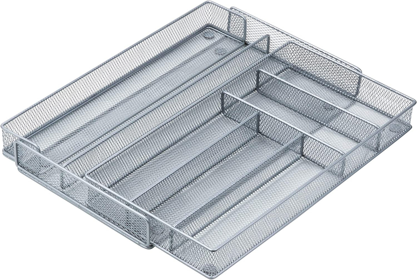 KCH-02163 Steel Mesh 7-Compartment Expandable Utility Drawer Organizer, Silver