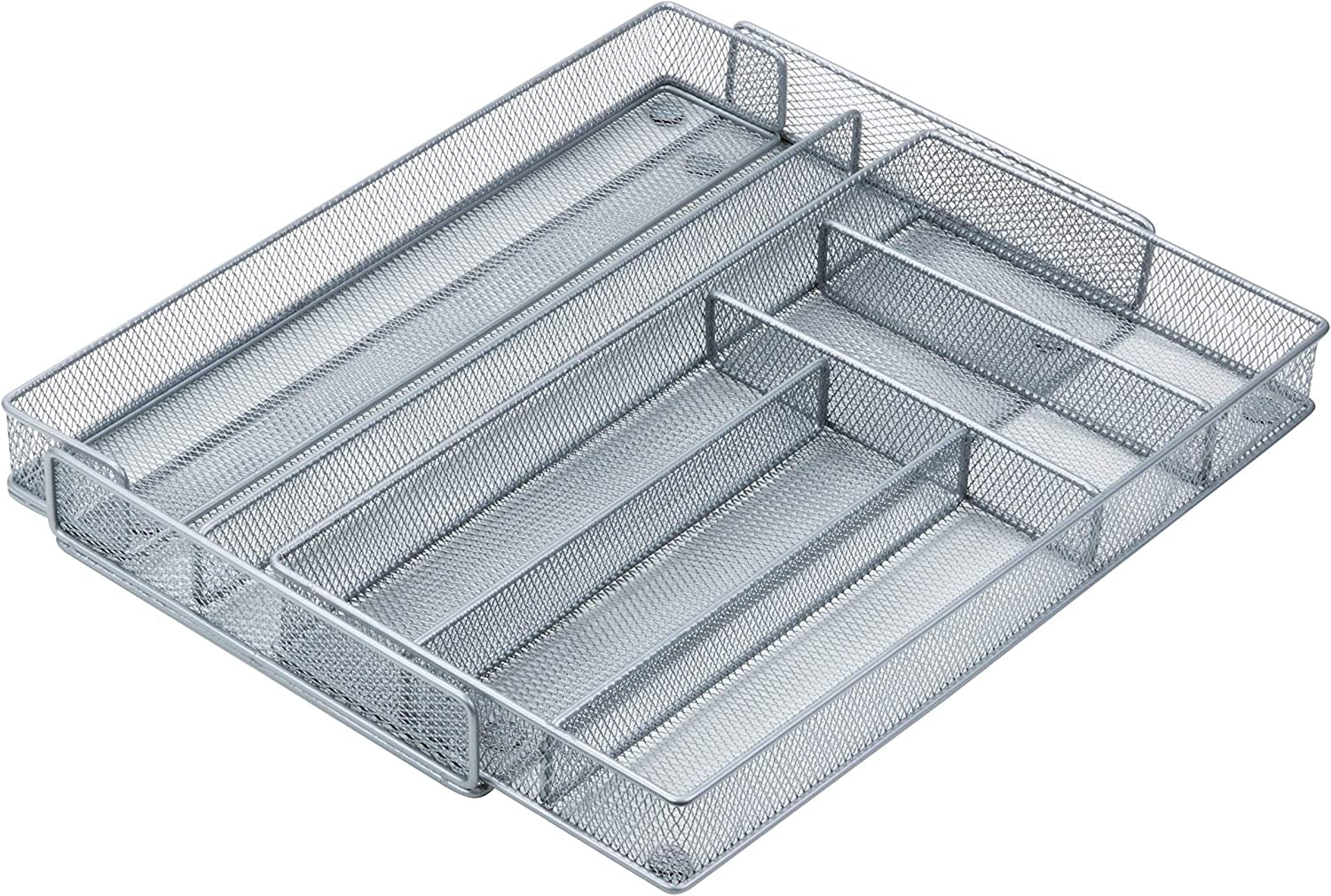 KCH-02163 Steel Mesh 7-Compartment Expandable Utility Drawer Organizer, Silver