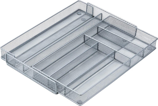 KCH-02163 Steel Mesh 7-Compartment Expandable Utility Drawer Organizer, Silver
