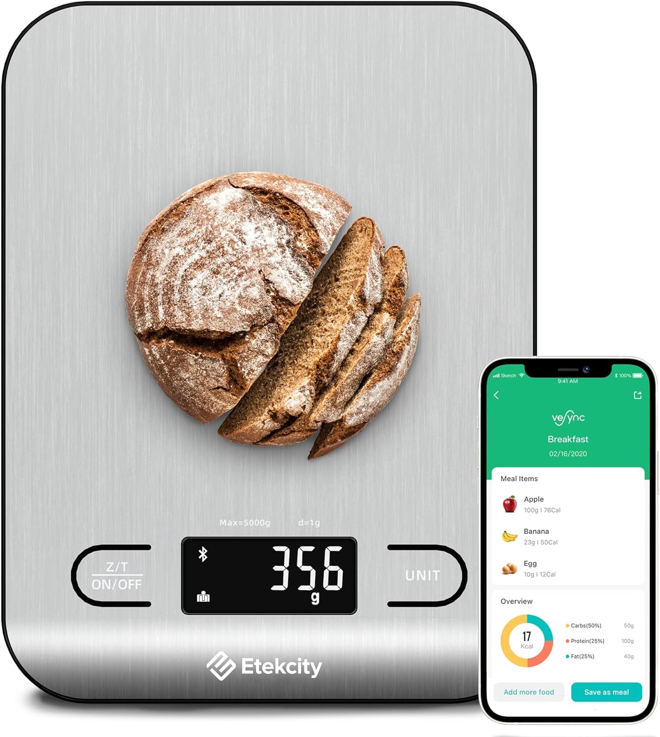 0.1G Food Kitchen Scale, Digital Ounces and Grams for Cooking, Baking, Meal Prep, Dieting, and Weight Loss 11Lb/5Kg 304 Stainless Steel