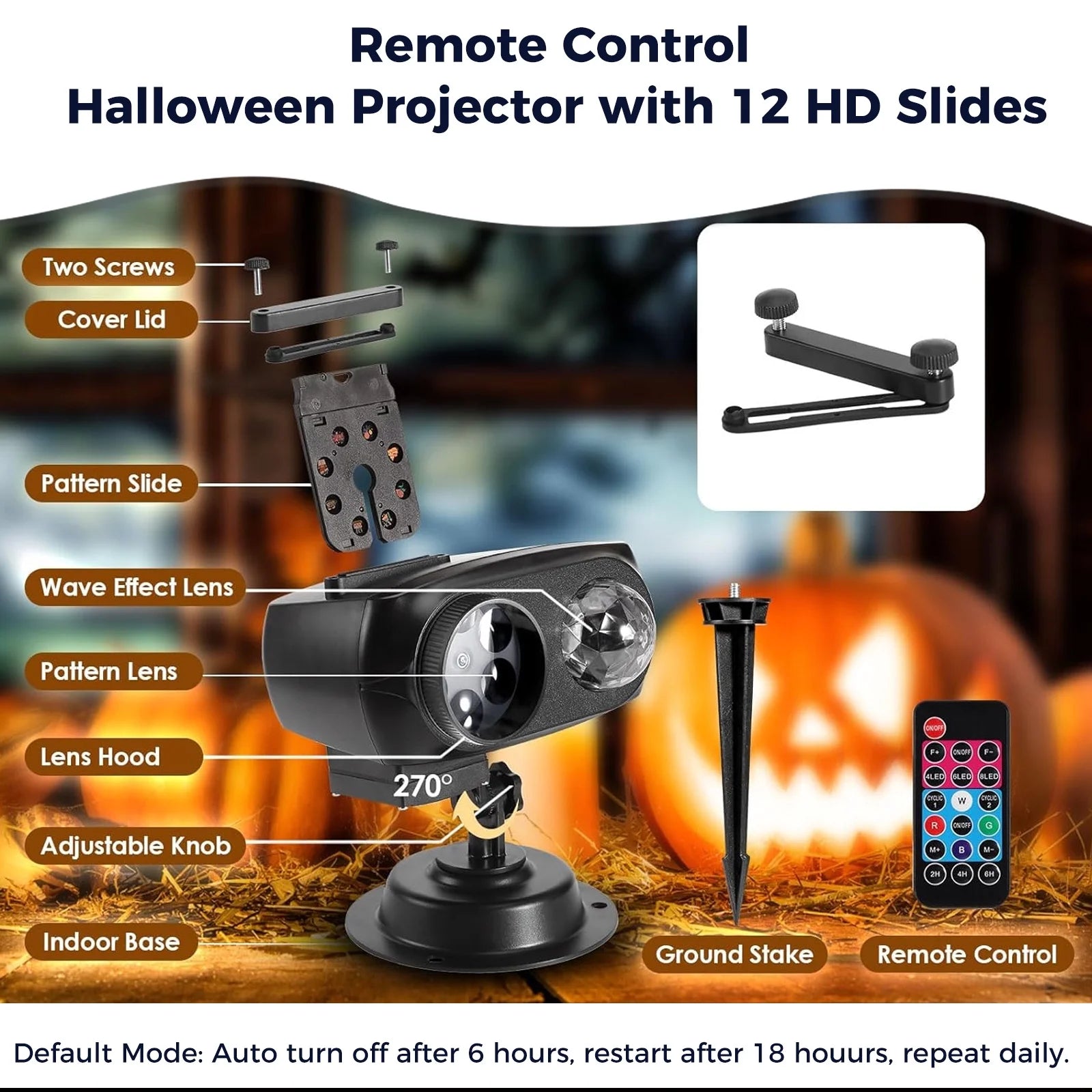 15W Brighter Halloween Decorations Projector Lights and Christmas Projector Outdoor 2025 Upgrade, 10 HD Slides (3D Ocean Wave & Patterns), 30 Holiday Projector Home Party Light Show