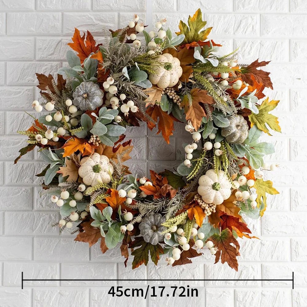 NO Summer Pumpkin & Maple Leaf Wreath Harvest Style for Front Door Thanksgiving Home Decor, Blue