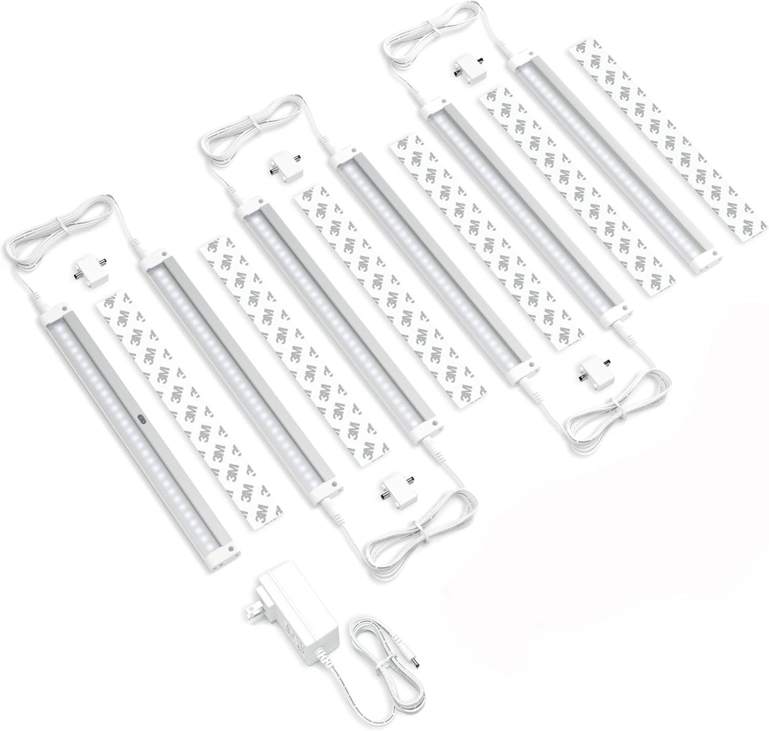 Hand Wave Activated under Cabinet LED Lighting Kit, Dimmable, 3-Pack 12 in - Touchless Dimming Control, White under Counter Lights for Kitchen, Garage, Office, Desk - Cool White (6000K)
