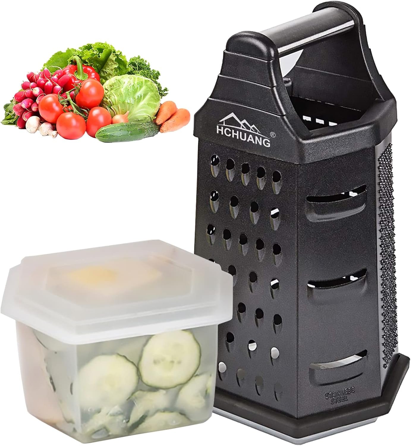 Professional Box Grater,Nonstick Coating Stainless Steel with 6 Sides - Vegetable Chopper, Kitchen Cutter, Shredder for Cheese & Vegetables (6-In-1)