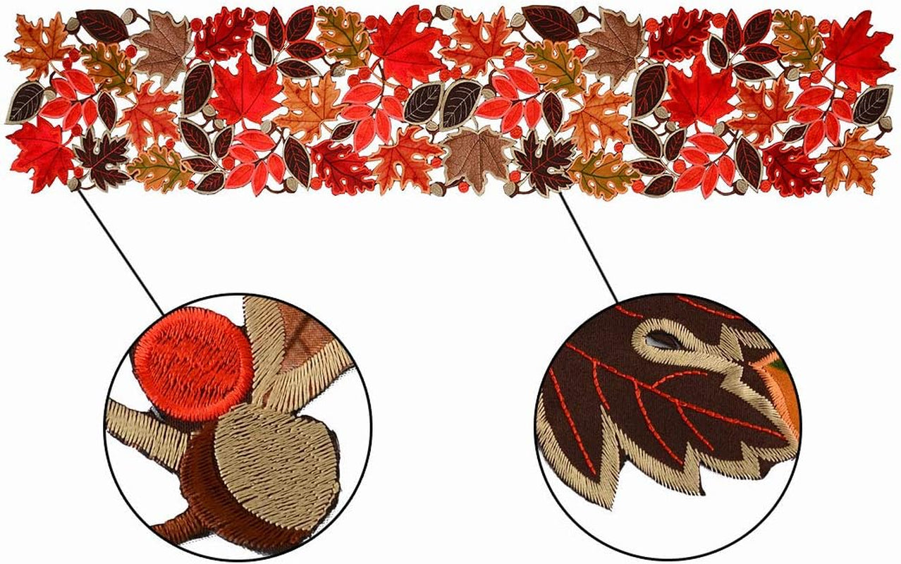 Embroidered Leaves Table Runner for Thanksgiving, Fall or Autumn Harvest Decorations (14 × 89 Inches)