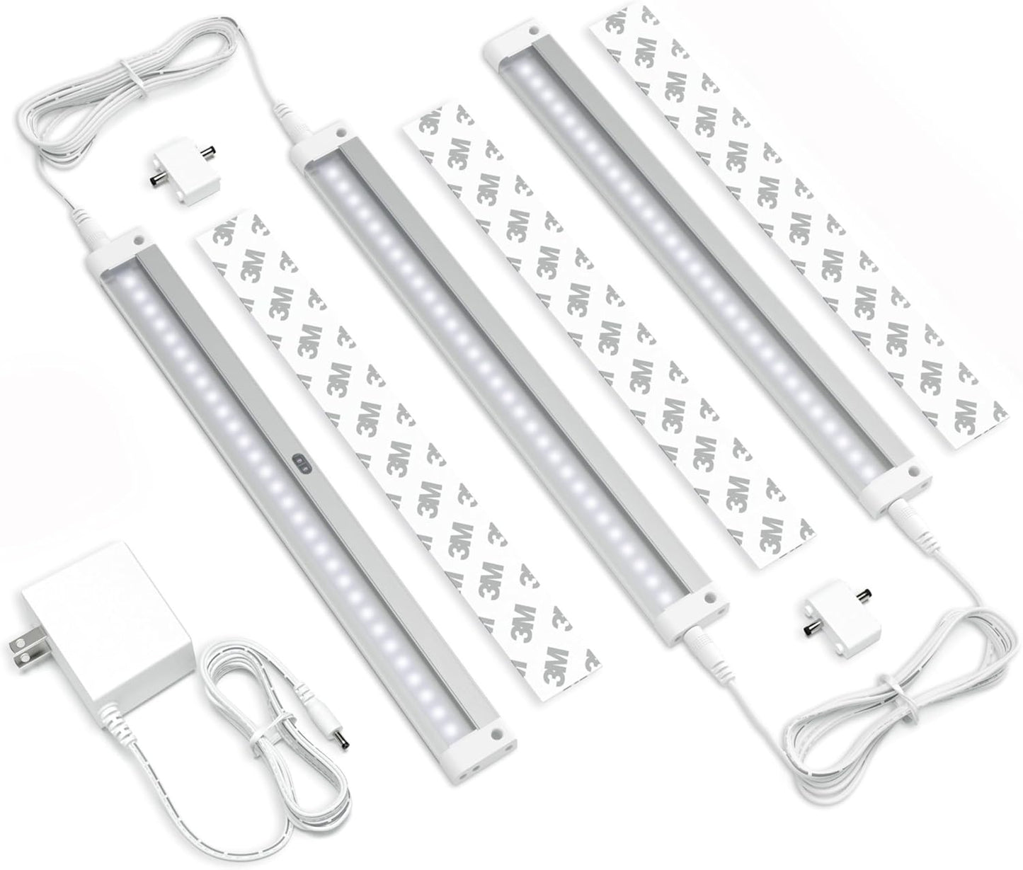 Hand Wave Activated under Cabinet LED Lighting Kit, Dimmable, 3-Pack 12 in - Touchless Dimming Control, White under Counter Lights for Kitchen, Garage, Office, Desk - Cool White (6000K)