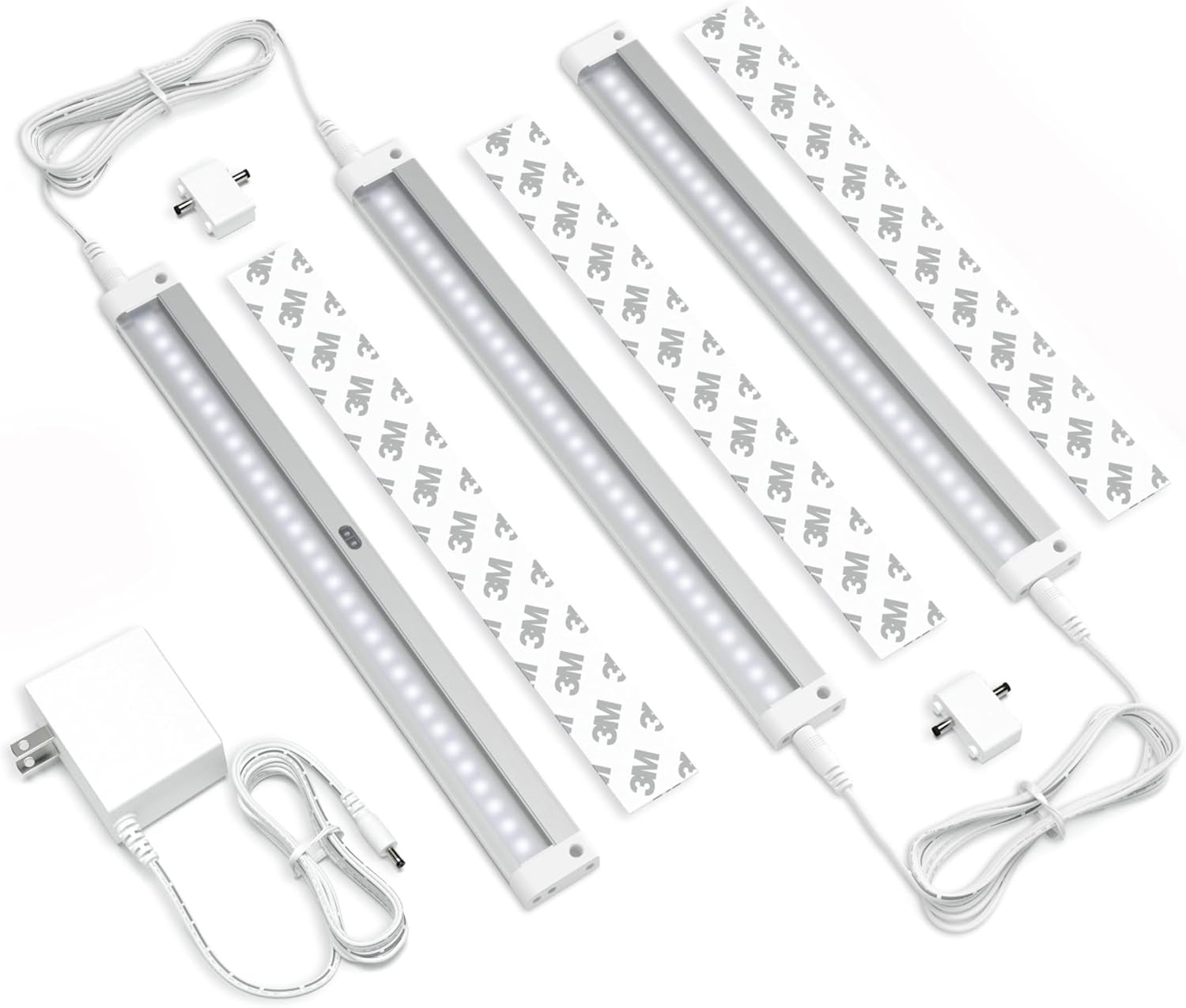 Hand Wave Activated under Cabinet LED Lighting Kit, Dimmable, 3-Pack 12 in - Touchless Dimming Control, White under Counter Lights for Kitchen, Garage, Office, Desk - Cool White (6000K)