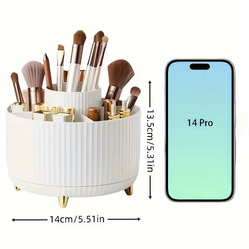 360-Degree Rotating Cosmetic Storage Box -Cosmetic Storage Box with 5 Compartments - Multi-Functional Storage Box for Brushes