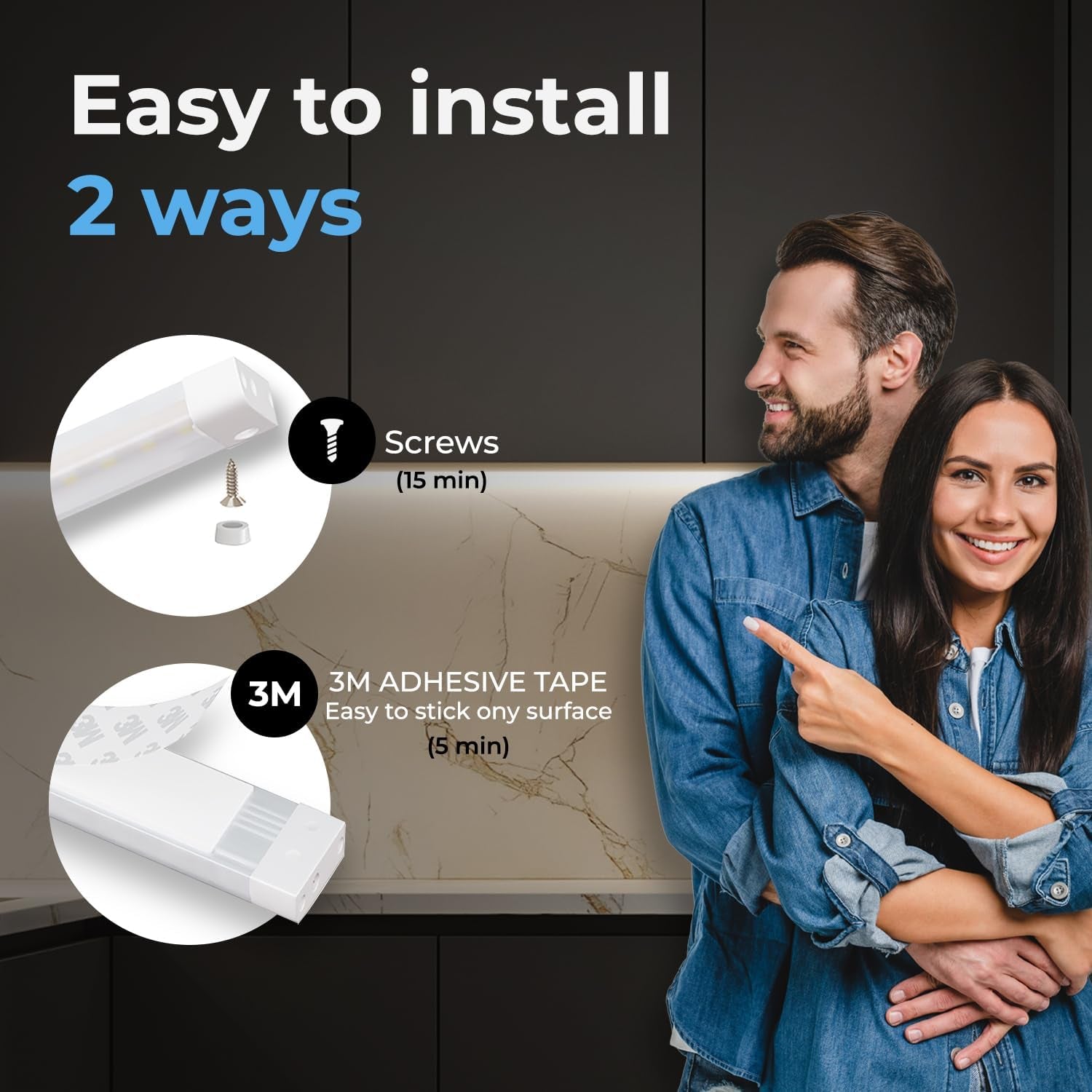 Hand Wave Activated under Cabinet LED Lighting Kit, Dimmable, 3-Pack 12 in - Touchless Dimming Control, White under Counter Lights for Kitchen, Garage, Office, Desk - Cool White (6000K)