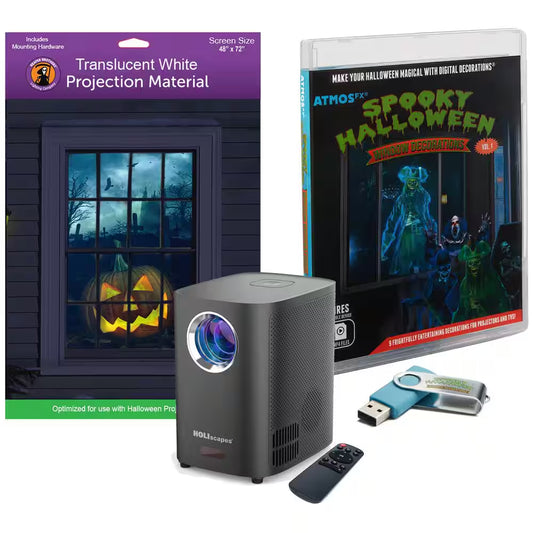 Atmosfx Spooky Halloween Digital Decoration USB Kit (HSC400 Projector 48 In. X 72 In. White Screen USB)
