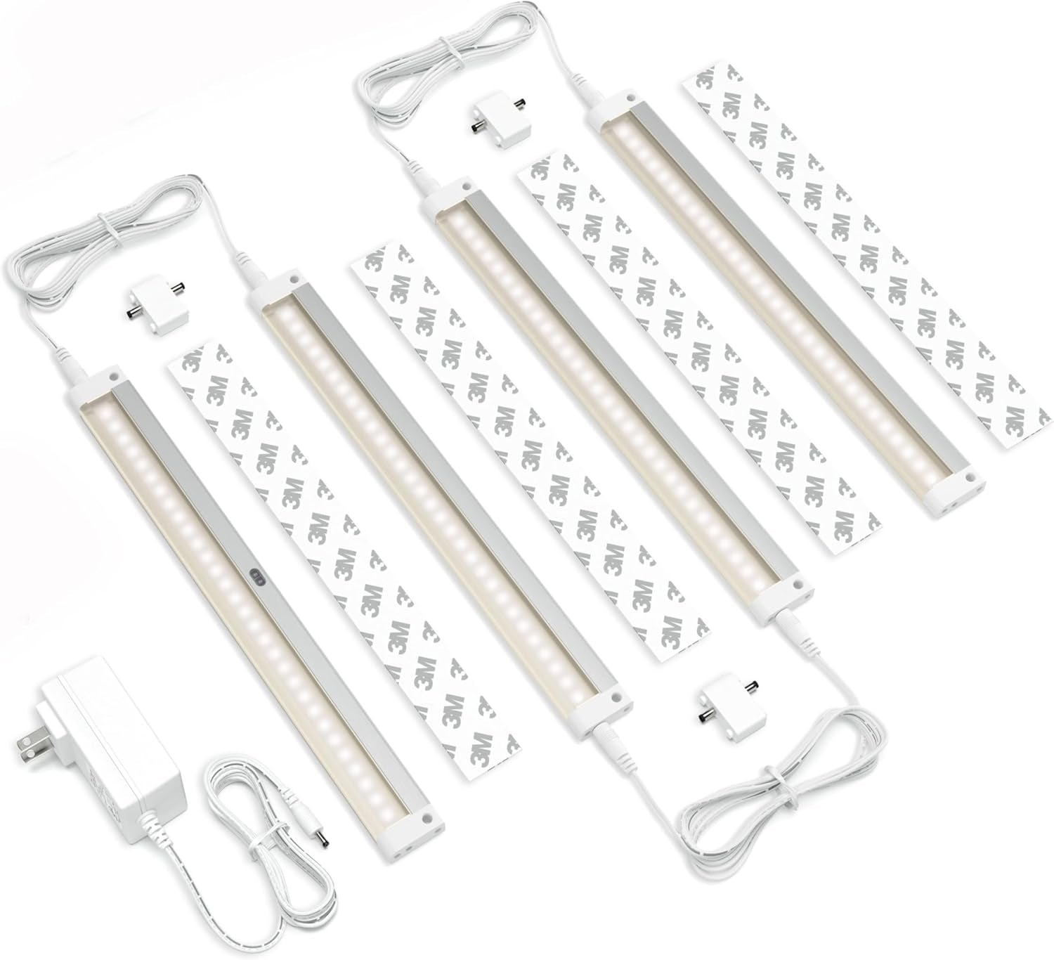 Hand Wave Activated under Cabinet LED Lighting Kit, Dimmable, 3-Pack 12 in - Touchless Dimming Control, White under Counter Lights for Kitchen, Garage, Office, Desk - Cool White (6000K)