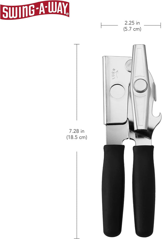 Portable Can Opener, Features an Ergonimic Handle for Optimal Comfort, and Built-In Bottle Opener for a 2-In-1 Tool, Durable Cutting Wheel, Black