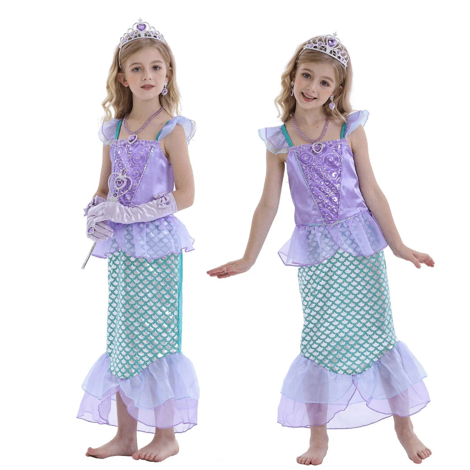 Mermaid Dresses for Girl Princess Dress up Clothes Mermaid Costume up Kids Birthday Party Cosplay Role Play Clothes Tween 110 Cm 3-4 Years