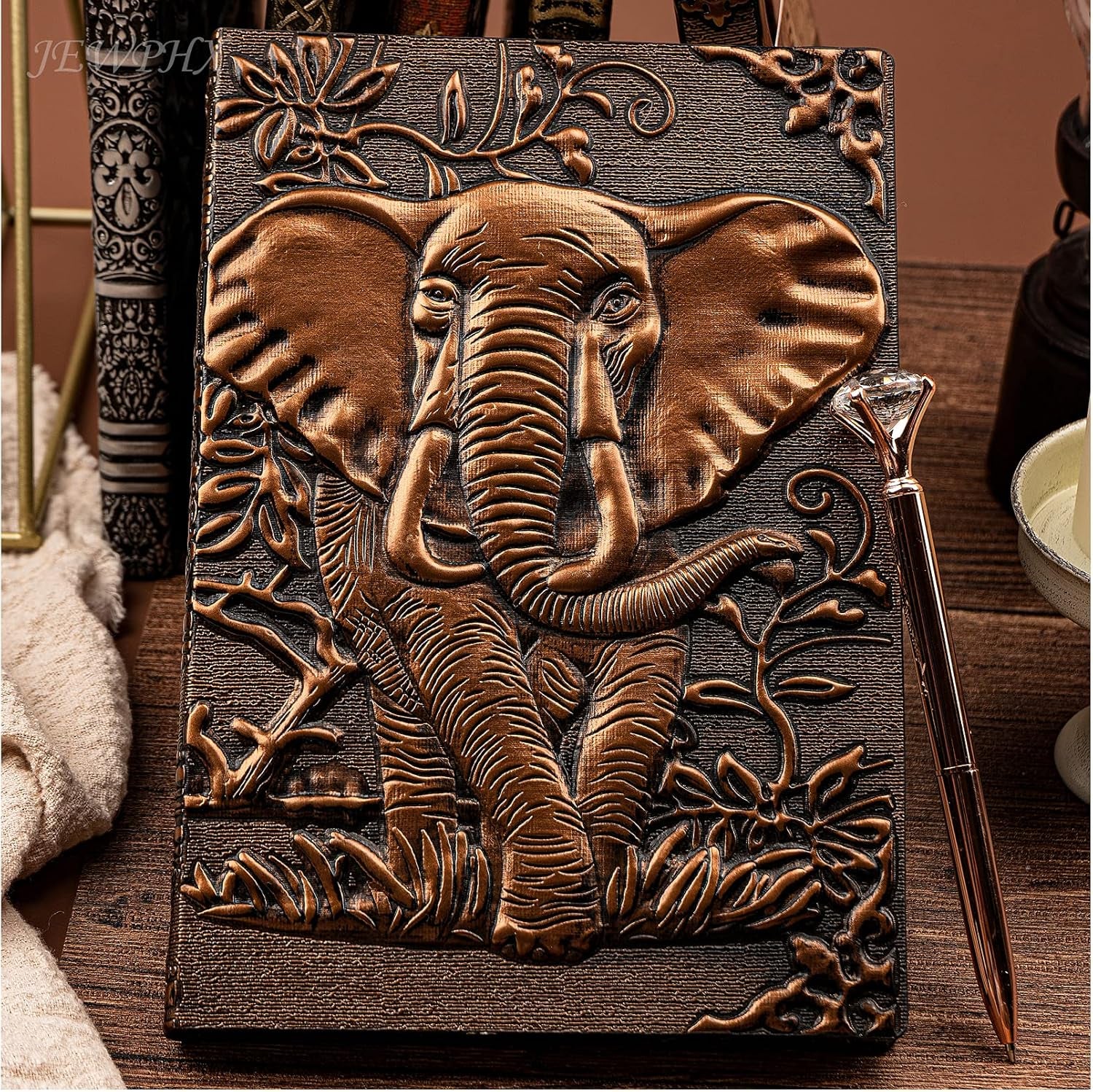 3D Elephant Vintage Leather Journal Writing Notebook with Pen Set,Antique Handmade Leather Daily Notepad Sketchbook,Travel Diary&Notebooks to Write In,Elephant Journal Gift for Men Women