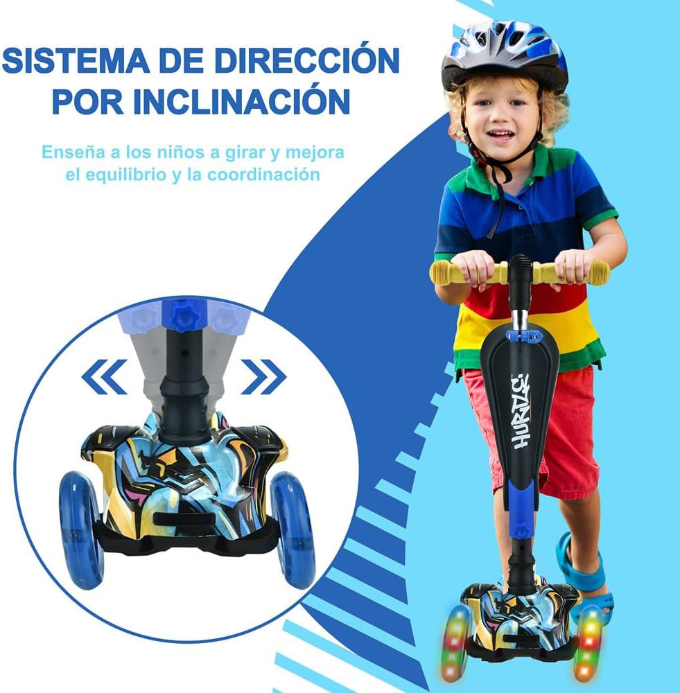 3-Wheeled Scooter for Kids - Wheel LED Lights, Adjustable Lean-To-Steer Handlebar, and Foldable Seat - Sit or Stand Ride with Brake for Boys and Girls Ages 1-14 Years Old